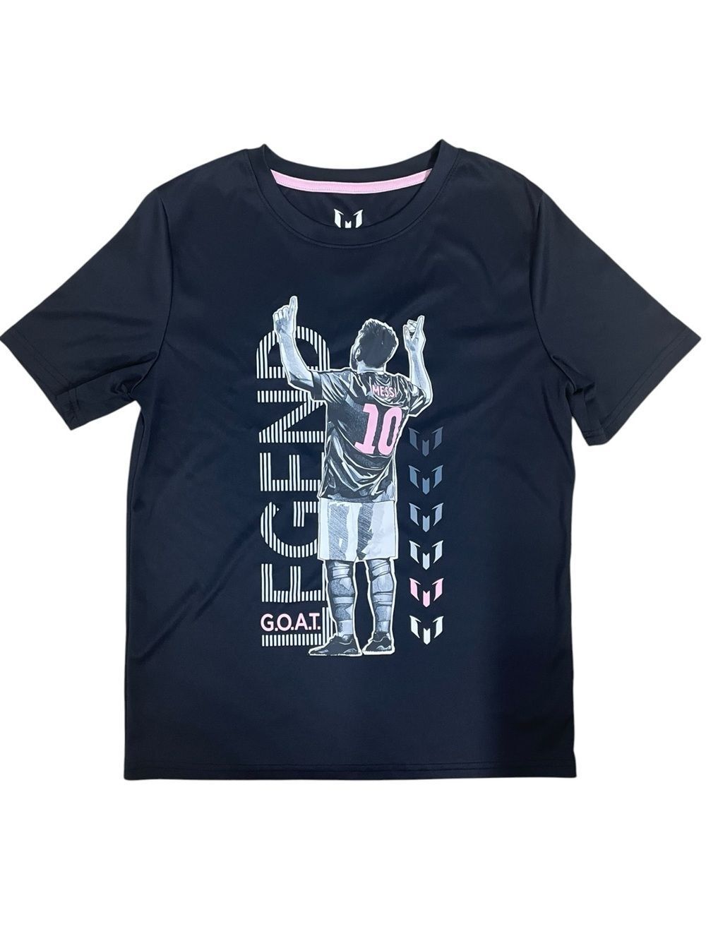 Messi Collection Youth Soccer Graphic Tee Black Pink Size L 14/16 GOAT Athletic